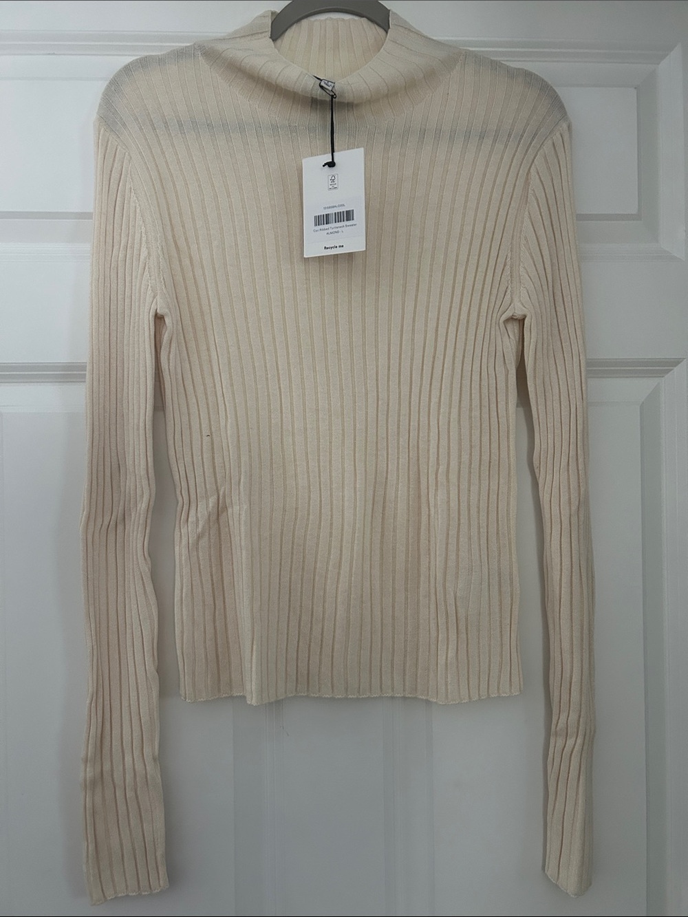 Reformation Cream Ribbed Mock Neck Long Sleeve Top